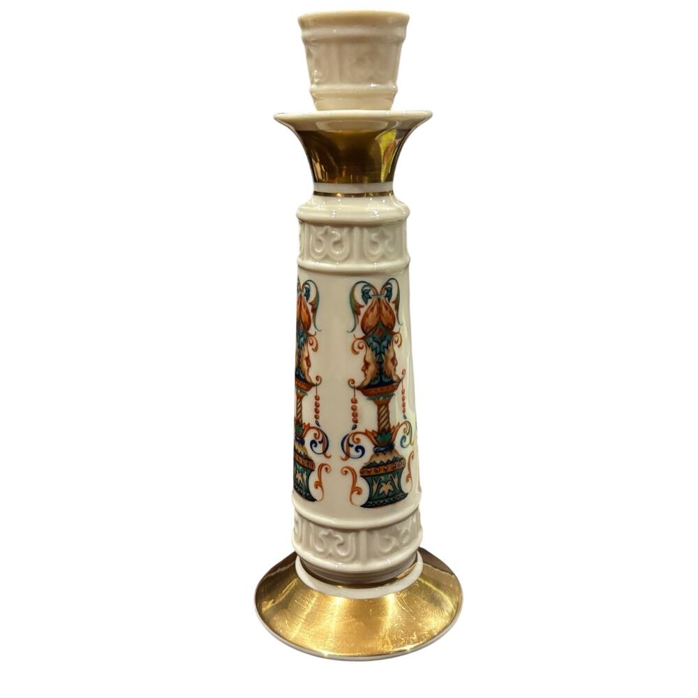Lenox Lido Candlestick Holder 8" Gold Rim Porcelain USA Retired Vintage 1980s